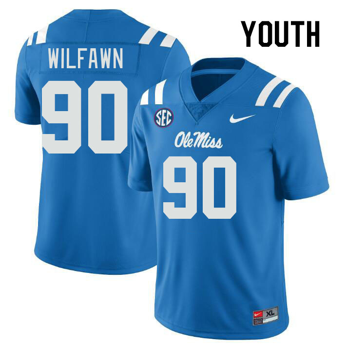 Youth #90 Kortlen Wilfawn Ole Miss Rebels College Football Jerseys Stitched-Power Blue